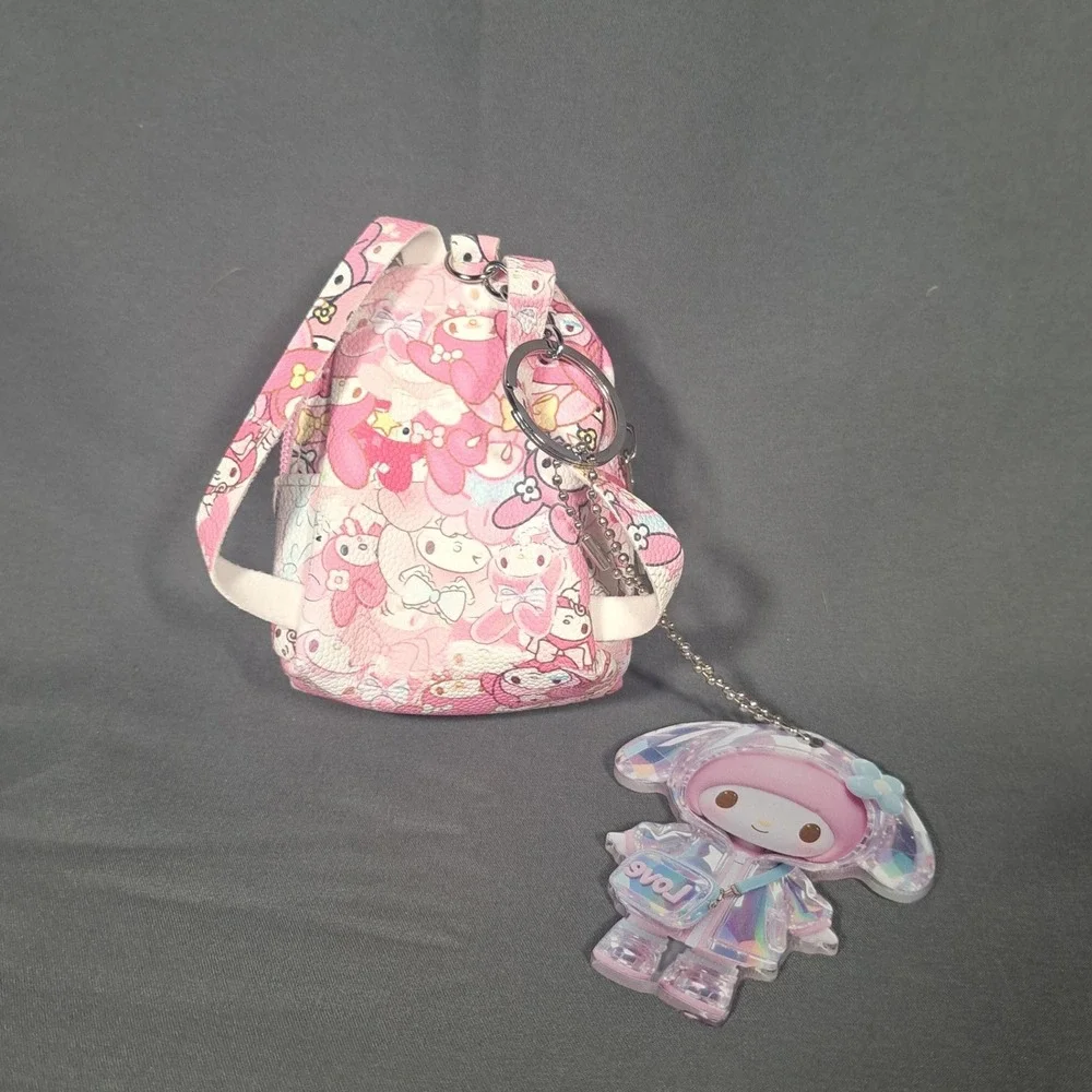 Sanrio My Melody Mini Backpack Coin Purse Holographic Keychain Set Kawaii Pink